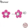 Stud Bamoer 925 Sterling Silver Pink Flower Brincos Florescendo Flores com Brilhante CZ Ear Studs para Mulheres Fine Jewelry Presente YQ231026