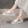 Sandals Ladies Summer Fashion Wedge 2023 Rhinestones Platform Wear-resistant Non-slip Elastic Band Casual Women's Shoes