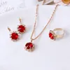 Wedding Jewelry Sets Fashion Jewelry Set for Women Round Crystal Pendants Earrings Ring Sets Bridal Decoration Colorful Three Piece Gifts Conjunto 231025