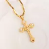 18 k Solid Fine Yellow Gold Cross Pendant Filled CZ Charms Lines Necklace Christian Jewelry Factory God gift281M