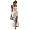 Ethnic Clothing Vintage Spaghetti Strap Wedding Dresses Sexy Bridal White Satin Long Tailing Ball Gown Vestidos De Fiesta