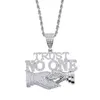 Chains Whole Design Gold Silver Plated Letter TRUST NO ONE Charm Pendant With Long Rope Chain Necklace For Men Hip Hop Jewelry252e
