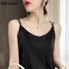 Chars de femmes Ayunsue Mulberry Silk Top Femmes Vêtements d'été pour Camisole noire Sexy Tops V-Col V Real Basic