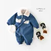 Rompers Winter Baby Clothes Lamb Wool Denim Kids Jumpsuit for Boys Girls Patchwork Long-Sleeved Toddler Infant Romper with Bags 231025