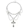 Chokers Victorian Gothic Cross Rosary Naszyjnik z łańcuchem ręcznie robiony święty perłowy koralik warstwowy 231025