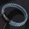 Dubbellaags Retro Blauw Gevlochten Lederen Armband Mannen Sieraden Mode Rvs Magnetische Sluiting Armbanden Mannelijke Polsband Gift249e