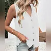 Blouses Femmes Femmes Sumemr Tan Top Chemise de couleur unie Élégant Oversize Col en V Débardeurs Respirant Doux Casual T-shirts d'été