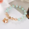 Strand 2023 Floral Crystal Bracelet For Women Pink Butterfly Glass Bangles Trend Fashion Jewelry Elastic Rope