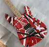 Nadir Eddie Edward Van Halen 5150 Beyaz Çizgili Kırmızı Elektrik Gitar Tek Köprü Pikap Floyd Rose Tremolo Whammy Bar Kilitli Maple Boyun Klavye