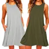 2021 Kvinnors sommar Casual Swing Shirts Dresses Beach Cover Up With Pockets Plus Size Lose T-Shirt Dress2904