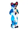 Halloween Blue Long Fur Husky Dog Mascot Costume Cartoon Fruit Anime theme character Christmas Carnival Party Fancy Costumes Adults Size Outdoor Outfit