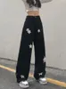 Women's Jeans HOUZHOU Y2K Retro Streetwear Black Cargo Jeans Women Gothic Punk Vintage Kpop Print Wide Leg Denim Panrts Female Autumn Trousers 231026