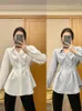 Kvinnor Blusar Spring Autumn Women Solid Shirts Office Lady Lady Slim Womens Mid Length Tops and Korean Long Sleeve Blue Clothing