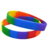 OneBandaHouse 50PCS Lot Rainbow Colour Embossed Pride Silicone Wristband Bracelet238a