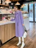 Women's Wool Blends Korean Style Gentle Purple Woolen Coat Women's Long Sleeve Overcoat Autumn and Winter High-klass i mitten av längd med ullrock 231025
