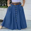 Röcke Sommer Maxi Mode Frauen Elegante Taste Hohe Taille Midi Rock Weibliche Große Casual Flare Tasche Lange Denim