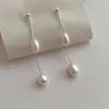 Boucles d'oreilles pendantes coréennes élégantes et simples, Design de Niche, longs pampilles en perles d'eau douce pour femmes, mode, bijoux doux, cadeaux de fête