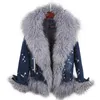 豪華なウールファーの毛皮襟デニムコート冬のカジュアルウォームファッションショートファージャケット231025で並んだ女性のダウンパーカスナチュラルウール