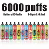 Original Bang King 6000 Puff E Cigarros 14ml Bobina de Malha 0% 2% 3% 5% Nível 1100mAh Recarregável Bettery 24 Sabores Descartáveis Vape Pen Puffs 6k