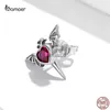 Stud Bamoer 925 sterling zilver mono-oor punk goth vleermuisvleugels met rood hart CZ oorbel voor dames mode-sieraden cadeau 1 stuk YQ231026