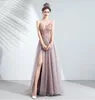 Abbigliamento etnico Sposa elegante paillettes squisite che bordano lungo tulle abito da ballo di fine anno abito di lusso sexy con cinturino per spaghetti palla alta divisa