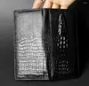 Plånböcker toppkvalitet herrkrokodilhuvud svart äkta läder långa plånbokväska