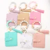 Card Holders Women Keychain Bag With Tassel Wallet Fashion Key Chain Snap Button Holder Bracelet Jewellery Keys Light Purple