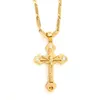 18 k Solid Fine Yellow Gold Cross Pendant Filled CZ Charms Lines Necklace Christian Jewelry Factory God gift281M