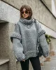 Women's Sweaters Loose Solid Turtleneck Pullover Sweater Women Winter Double Lantern Selvedge Crochet Tops Female Fashion Warm Knitetd