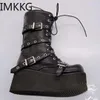 Botas preto gótico motocicleta zip salto alto punk plataforma robusta midcalf mulheres sapatos de mujer tamanho grande 43 231026