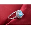 Cluster-Ringe runder blauer Naturstein-Ring für Damen, Hochzeit, Party, Schmuck