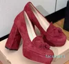 Rossi Kwastje decoratie Plateau Pumps schoenen Hakken Dikke blokhak Suede 11cm dames luxe ontwerpers leren buitenzool Avondfeest