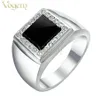 VOGEM Mens Signet Rings Silver Plating CZ Zirconia Seal Ring With Black Stone Square Punk Jewelry Boyfriend Christmas Gifts251Y