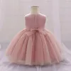 Meisje Jurken Vintage Eerste Verjaardag Prinses Jurk Voor 3M-24M Baby Bloemen Boog Tule Tutu Gown Kid formele Gelegenheid Jaar