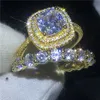 Varumärkesälskare Förlovningsring Set Yellow Gold Filled 925 Silver Wedding Bands Rings for Women Men 3CT 5A Zircon CZ Jewelry251Z