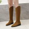 Stivali da donna di lusso in finta pelle scamosciata con tacco basso alla coscia alta autunno inverno scarpe con plateau firmate Chelsea Zapatos De Mujer 231025