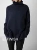 Women's Sweaters Limited!!! Woman Navy Thick CASHMERE Turtleneck Soft Shoulder Buttoned Tops Pullovers Knitwears High Quality Sale