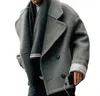 Män blandar 2023 Krage Woolen Jacket Mänkläder Autumn och Winter Street Trendy Kort stil Off Axel Ofta vindbrytare Trencher 231026