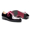 Dress Shoes Luxury Men's Burgundy Smooth Patent Leather Italian Whole Cut Plain Toe Oxford Lace-Up Wedding Party Formal