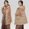 Kvinnors västar Kvinnors 2023 Autumn Winter Down Cotton Vest Coat Womens Long Hooded Cotton-Padded Waistcoat ärmlös reversibel vadderad vadderad