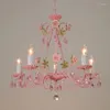 Lâmpadas pendentes rosa rosa luz de casamento candelabro de ferro jardim iluminação restaurante quarto moderno luzes de cristal led lampada