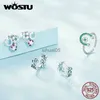 Stud WOSTU Real 925 Sterling Silver Flower Hollow Hoop Earrings For Women Lucky Clover Grass Ear Clips Wedding Party Jewelry Gift YQ231026