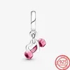 Pozostałe 100% 925 Srebrne srebrne różowe hantle serce Dangle Charm Fit Bransoletka 3 mm S925 DIY JEINDY Prezent Girl270e