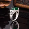 Cluster Rings Natural Green Chalcedony Hand-carved Square Ring Fashion Boutique Jewelry Men And Women Agate Gift