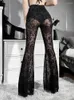 Pantalon Femme InsDoit Gothic Black Summer Flare Femmes Lolita Streetwear Voir à travers Sexy Taille Haute Esthétique Punk Grunge Pantalon