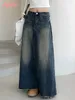 Spódnice Jyate vintage Maxi Denim Women Y2K Grunge Streetwear Pockets Chic Długie żeńskie harajuku estetyczne faldas 231025