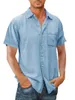 Men's Casual Shirts Summer Polo Collar Solid Color Shirt Fashion Pocket Single Breasted Short Sleeve Wash Water Top