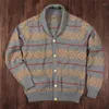 Erkek Sweaters Vintage Geometrik Grafik Örgü Sweatcoat Erkekler Sonbahar Gündelik Düğme Tur Uzun Kollu Sweater Ceket Moda Erkek Örme