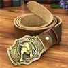 Belts Brass Bull Cowboy Belt Buckle Leather Men Jeans Genuine Waist Yellow For Wide Male MBT0524 YQ231026