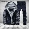 Casual Mens Tracksuit Set Winter Two Piece Sets Cotton Fleece Thick Hooded Jacket Pants Sporting Suit Male Trainingspak Mannen223S